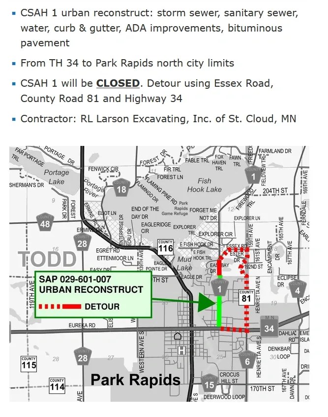Road Contstruction County Rd 1 detour